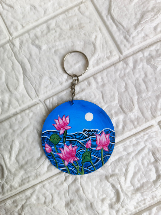 Wave & Lotus Customized Keychain